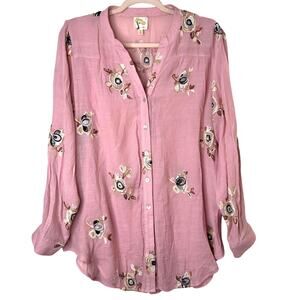 Sm Fig & Flower Powder Pink Embroidered Floral Tunic Boho Peasant Top Feminine